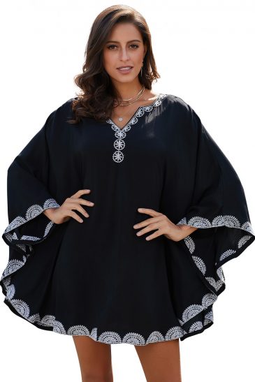 Embroidered Trims Beach Cover up