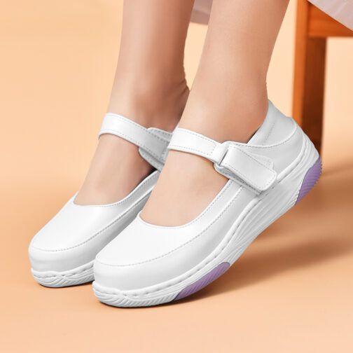 White Leather Nursing Clogs For Women - Image 13