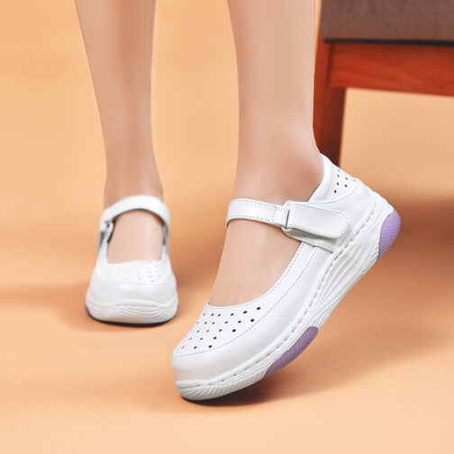 White Leather Nursing Clogs For Women - Image 11