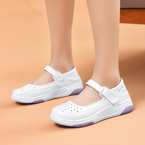 White Leather Nursing Clogs For Women - Image 12