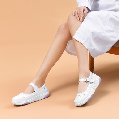 White Leather Nursing Clogs For Women - Image 15